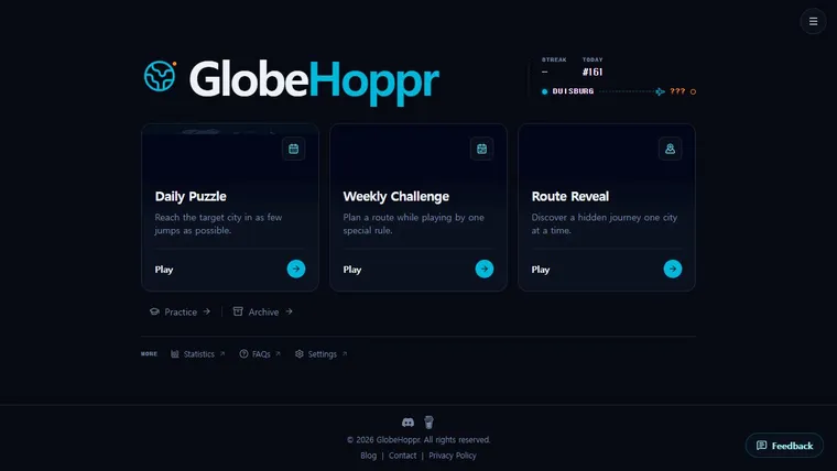 Globe Hoppr 공식 사이트 화면